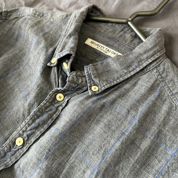 Brooklyn Tailors Slim Linen Shirt Gray with Blue Cross Stripes Men's Size 04 M - Picture 7 of 7